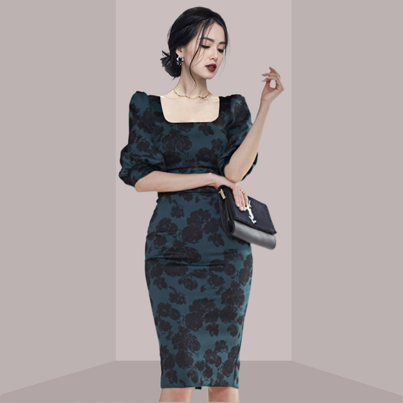 French Vintage Floral Midi Dress - Elegancka, kobieca sukienka midi w kwiatowy
