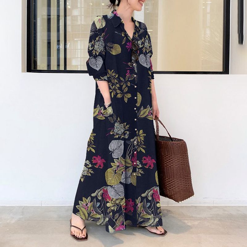 Casual Loose Linen Shirt Dress - Jesienna nowa plus size casualowa sukienka