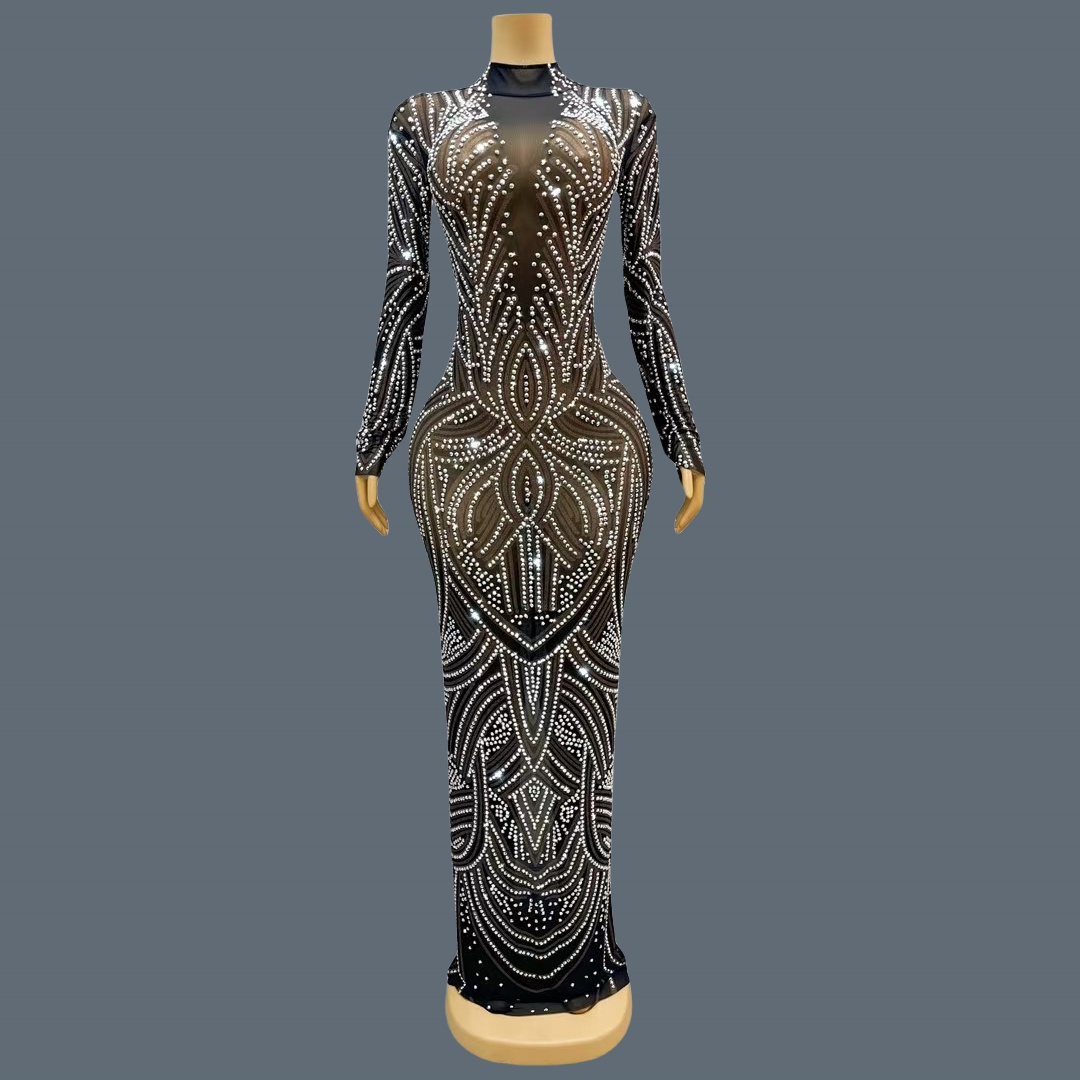 Sparkly Rhinestone Club Party Dress - Czarna, nowa, błyszcząca suknia wieczorowa z