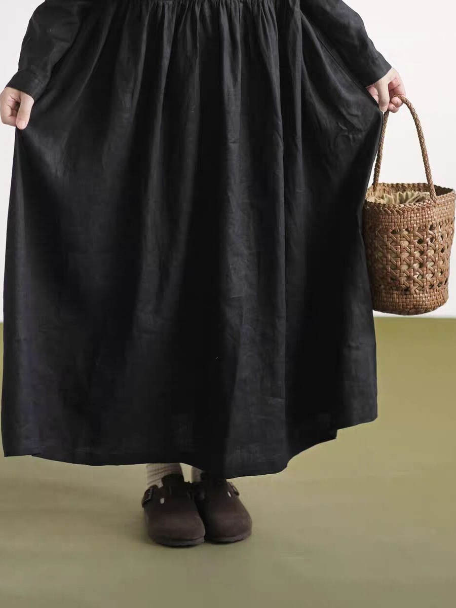 Czarna sukienka z długim rękaw – Casual Loose Linen Shirt Dress recenzja i cena