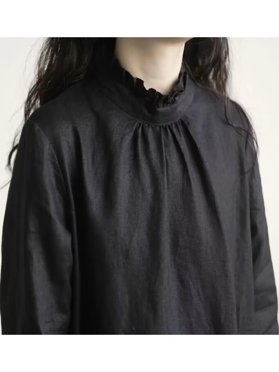 Czarna sukienka z długim rękaw – Casual Loose Linen Shirt Dress recenzja i cena
