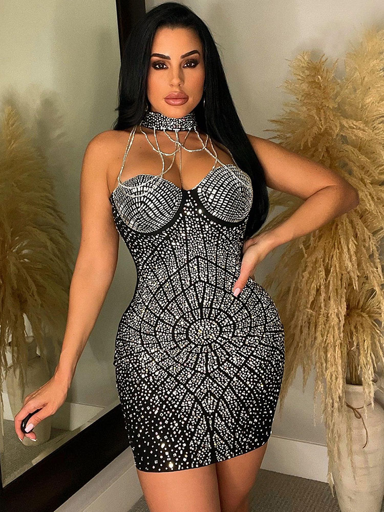 Doyerl Błyszcząca Sukienka Uro – Sparkly Rhinestone Club Party Dress recenzja i cena