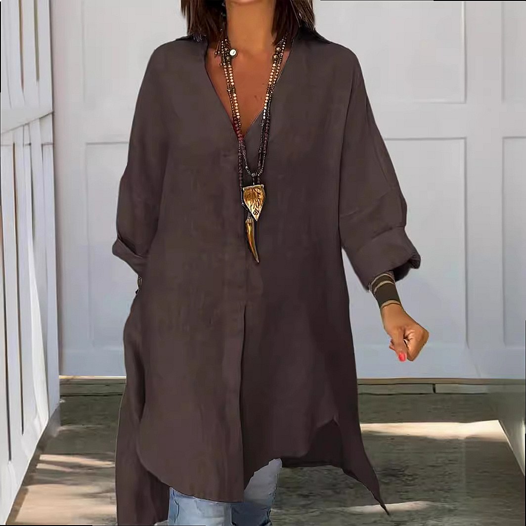 Damska lniana sukienka-koszula – Casual Loose Linen Shirt Dress recenzja i cena