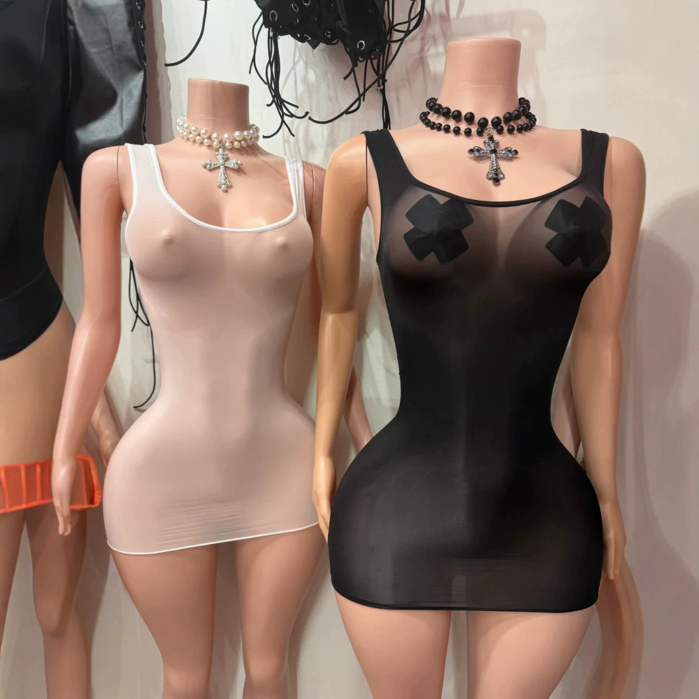 JENYAGE Seksowna, błyszcząca,  – Sexy Mesh Sheer Bodycon Dress recenzja i cena
