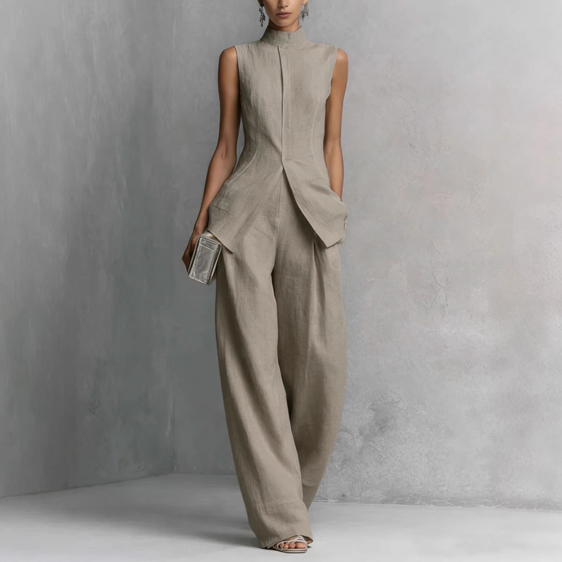 Koszula z bawełny i lnu, jedno – Casual Loose Linen Shirt Dress recenzja i cena