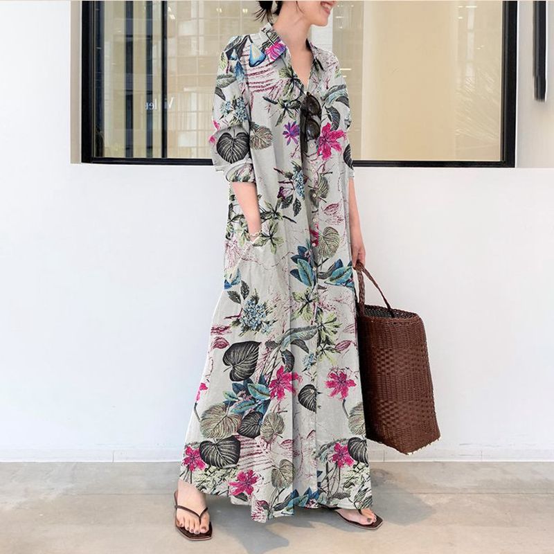 Jesienna nowa plus size casual – Casual Loose Linen Shirt Dress recenzja i cena