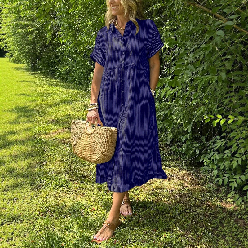 Damska sukienka koszulowa w pa – Casual Loose Linen Shirt Dress recenzja i cena