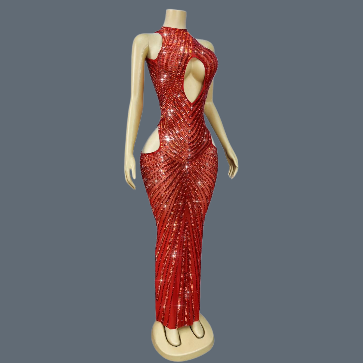 Luksusowa czerwona sukienka sy – Sparkly Rhinestone Club Party Dress recenzja i cena