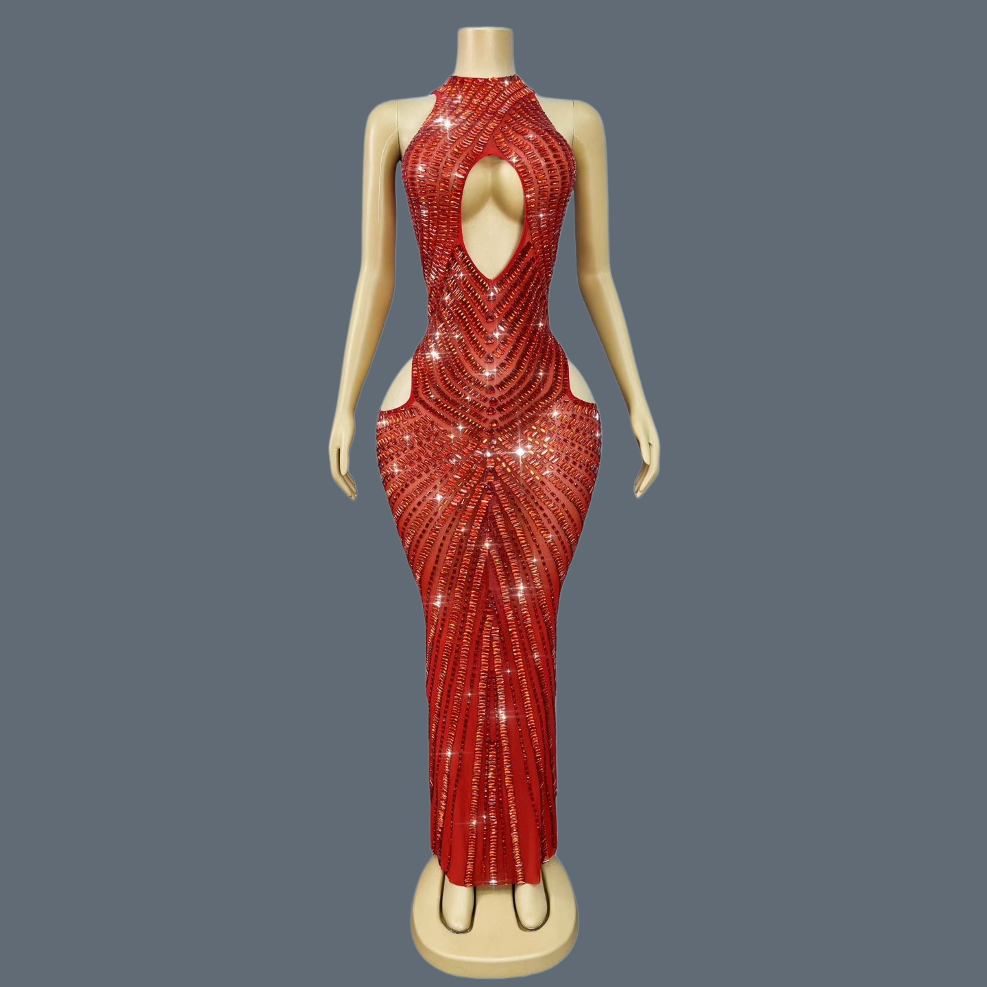 Luksusowa czerwona sukienka sy – Sparkly Rhinestone Club Party Dress recenzja i cena