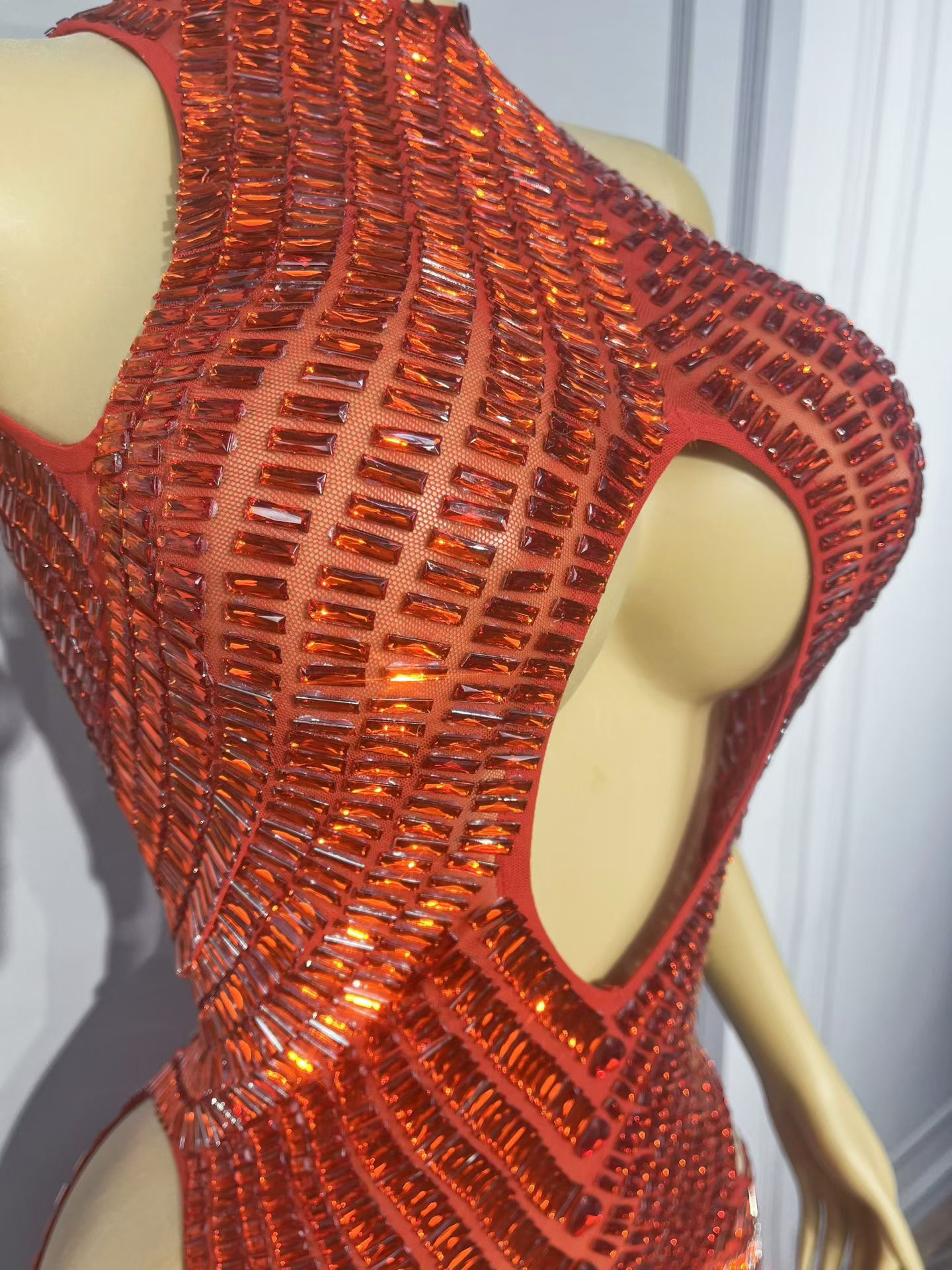 Luksusowa czerwona sukienka sy – Sparkly Rhinestone Club Party Dress recenzja i cena